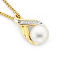 9ct-Gold-Cultured-Freshwater-Pearl-Diamond-Swirl-Crossover-Pendant Sale