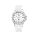 Elite-Ladies-Silver-Tone-White-Stone-Set-Silicone-50-Meter-Water-Resist-Watch Sale