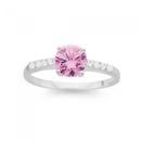 Silver-Round-Pink-Cubic-Zirconia-Cubic-Zirconia-On-Band-Ring-Size-O Sale