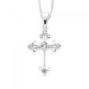 Sterling-Silver-Cubic-Zirconia-Curled-End-Cross-Pendant Sale