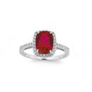 Silver-Long-Cushion-Synthetic-Ruby-Cubic-Zirconia-Cluster-Ring Sale