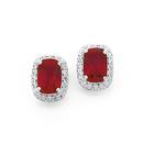 Silver-Long-Cushion-Synthetic-Ruby-Cubic-Zirconia-Cluster-Earrings Sale