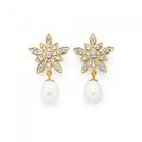 9ct-Gold-Cultured-Freshwater-Pearl-Diamond-Flower-Stud-Earrings Sale