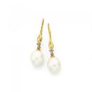 9ct-Cultured-Freshwater-Pearl-Diamond-Drop-Hook-Earrings Sale