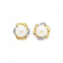 9ct-Gold-Cultured-Freshwater-Pearl-Diamond-Flower-Stud-Earrings Sale