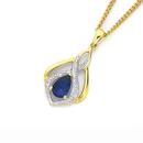 9ct-Created-Sapphire-Diamond-Tear-Drop-Pendant Sale