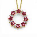 9ct-Created-Ruby-Diamond-Flower-Wreath-Slider-Pendant Sale