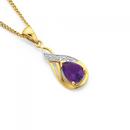 9ct-Gold-Amethyst-Diamond-Pear-Swirl-Drop-Pendant Sale