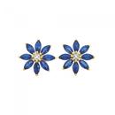 9ct-Gold-Created-Ceylon-Sapphire-Diamond-Flower-Stud-Earrings Sale