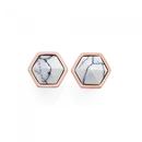 Steel-Rose-Plate-White-Marble-Hexagon-Stud-Earrings Sale