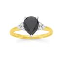 9ct-Gold-Black-Sapphire-Diamond-Pear-Shape-Ring Sale