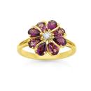 9ct-Gold-Rhodolite-Garnet-Diamond-Flower-Ring Sale