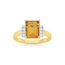 9ct-Gold-Citrine-10ct-Diamond-Emerald-Cut-Shoulder-Set-Ring Sale