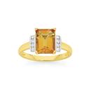 9ct-Gold-Citrine-Diamond-Emerald-Cut-Shoulder-Set-Ring Sale