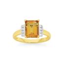 9ct-Gold-Citrine-and-Diamond-Emerald-Cut-Shoulder-Set-Ring Sale
