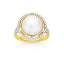 9ct-Gold-Mabe-Pearl-Diamond-Halo-Ring Sale