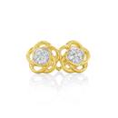9ct-Gold-Diamond-Cluster-Flower-Stud-Earrings Sale
