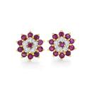 9ct-Gold-Natural-Ruby-and-Diamond-Flower-Stud-Earrings Sale