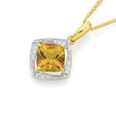 9ct-Gold-Citrine-and-Diamond-Cushion-Shape-Framed-Pendant Sale