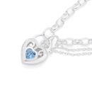 Silver-19cm-Blue-Topaz-CZ-Heart-Scroll-Padlock-Bracelet Sale