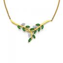 9ct-Created-Emerald-Diamond-Leaves-Spray-Necklet Sale