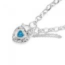 Silver-Blue-Topaz-Cubic-Zirconia-Halo-Filigree-Padlock-Bracelet Sale