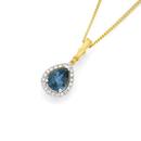 9ct-Gold-London-Blue-Topaz-Diamond-Pear-Halo-Pendant Sale