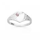 Silver-Pink-CZ-Heart-Fancy-Signet-Ring-Size-G Sale