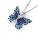 Silver-Multi-Blue-Crystal-Butterfly-Pendant Sale