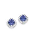 Silver-Dark-Blue-CZ-Cushion-Cluster-Stud-Earrings Sale