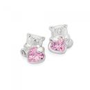 Silver-Pink-Cubic-Zirconia-Teddy-Bear-Earrings Sale