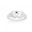 Silver-Double-Heart-Red-Cubic-Zirconia-Signet-Ring-Size-G Sale