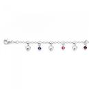 Silver-18cm-Belcher-51-Pink-Purple-Crystal-Heart-Charm-Bracelet Sale