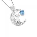 Silver-Blue-CZ-Heart-Cat-On-Moon-Pendant Sale