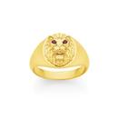 9ct-Gold-Created-Rubies-Lions-Head-Gents-Ring Sale