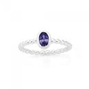 Silver-Purple-CZ-Ovl-Bezel-Set-FShip-Ring Sale