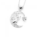 Sterling-Silver-CZ-Heart-Cat-On-Moon-Pendant Sale