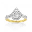 9ct-Gold-Diamond-Cluster-Pear-Shape-Twisted-Shoulders-Ring Sale