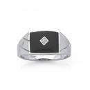 Sterling-Silver-Cubic-Zirconia-On-Rectangular-Black-Agate-Criss-Cross-Gents-Ring Sale
