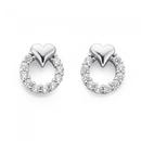 Silver-CZ-Circle-With-Heart-Stud-Earrings Sale