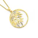 9ct-Gold-Diamond-Bamboo-Leaves-Circle-Pendant Sale