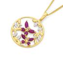 9ct-Gold-Ruby-Diamond-Butterfly-Circle-Pendant Sale