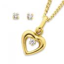 9ct-Gold-Cubic-Zirconia-Heart-Earrings-Pendant-Set Sale