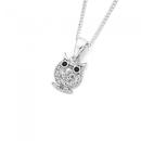 Silver-Cubic-Zirconia-Owl-with-Black-Eyes-Pendant Sale