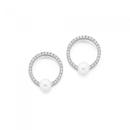 Silver-Pearl-on-Cubic-Zirconia-Circle-Stud-Earrings Sale