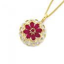 9ct-Gold-Created-Ruby-Diamond-Flower-Pendant Sale