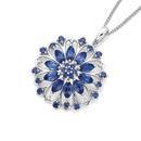 9ct-White-Gold-Created-Sapphire-Diamond-Flower-Pendant Sale