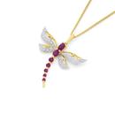 9ct-Gold-Natural-Ruby-Diamond-Dragonfly-Pendant Sale