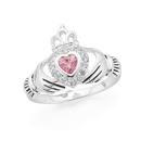 Silver-Pink-CZ-Claddagh-Ring Sale