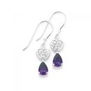 Silver-Violet-CZ-Scroll-Heart-Earrings Sale